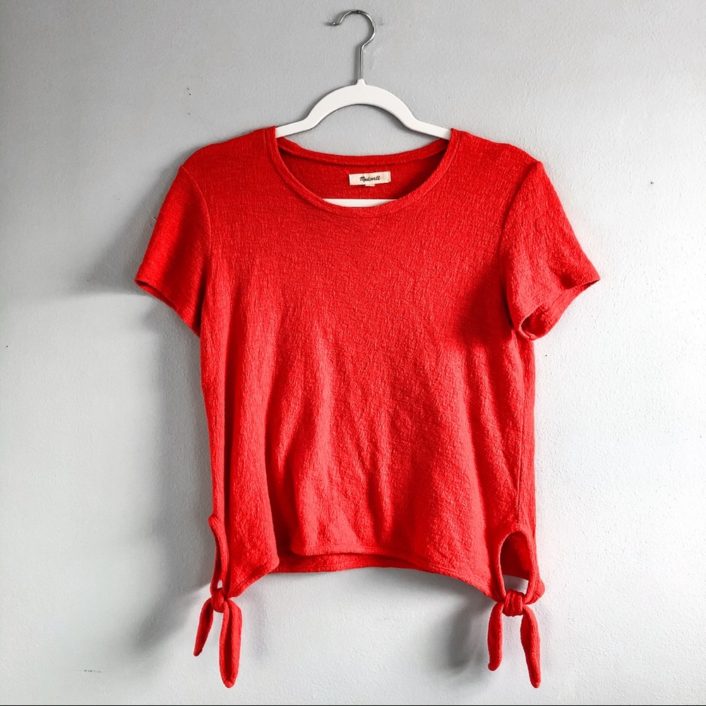 Madewell red side tie short sleeve shirt size extra small - Picture 1 of 6